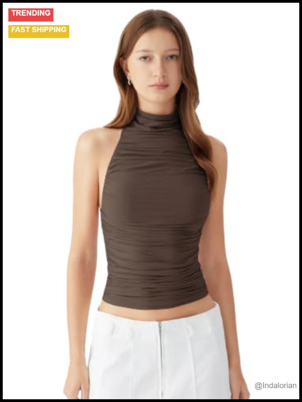 Padded Halter Turtleneck Crop Top Bodycon Tank Ruched Backless Going Out Y2K - Picture 1 of 6